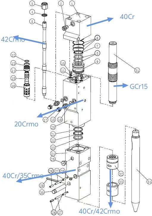Top Type HB20G Tool 135mm Hydraulic Breaker Attachment For 20 Ton Excavator